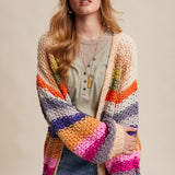 Multi Color Crochet Open Sweater
