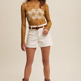 Lace Mesh Mock Neck