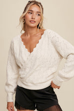 Load image into Gallery viewer, Pointelle Knit Wrap Style Pullover Sweater
