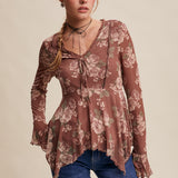 Floral Mesh Handkerchief Blouse