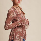 Floral Mesh Handkerchief Blouse