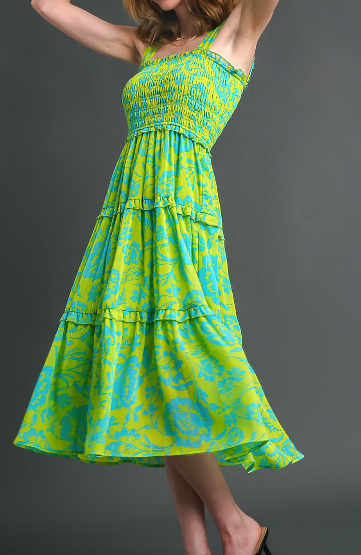 Metallic Smocking Tiered Dress