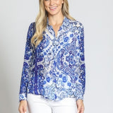 Blue China Button Up Blouse