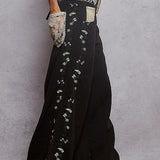 Black Embroidered Wide Leg Pants