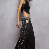 Black Embroidered Wide Leg Pants
