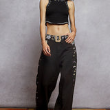 Black Embroidered Wide Leg Pants