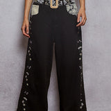 Black Embroidered Wide Leg Pants