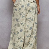 Cream Floral Wide Leg Pants