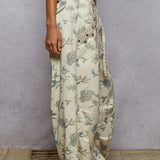 Cream Floral Wide Leg Pants