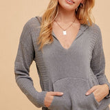 Crochet Knit Pointelle Hooded Sweater