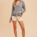 Crochet Knit Pointelle Hooded Sweater