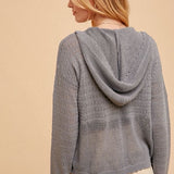 Crochet Knit Pointelle Hooded Sweater