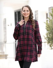 Load image into Gallery viewer, Half Zip Plaid Tunic
