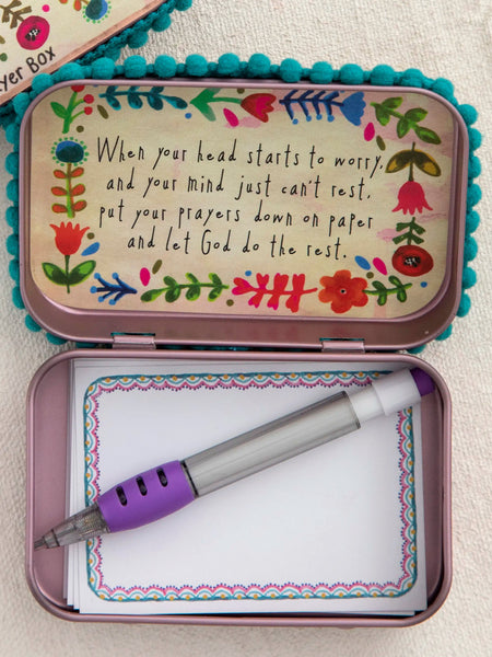 Little Prayer Box – Decorated Wood Box With Bible Verse Inside – Includes Notepad & Pencil – For Prayer Notes, Pocket, Bedside