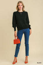 Load image into Gallery viewer, Round Neck Knit Pullover Sweater with Puff Long Sleeves
