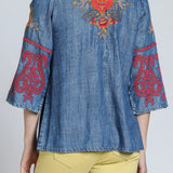 Floral Embroidered V-Neck Pullover