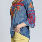 Floral Embroidered V-Neck Pullover