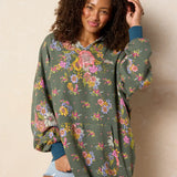 Oversized Printed Hoodie - English Garden Charcoal