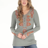 Embroidered Thermal Long Sleeve V-Neck