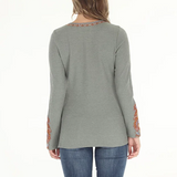 Embroidered Thermal Long Sleeve V-Neck