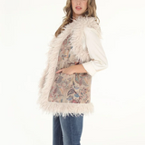 Dusty Floral Faux Suede & Faux Shearling Vest