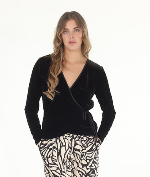 Solid Stretch Velvet Wrap Top