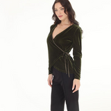 Solid Stretch Velvet Wrap Top