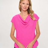 Cap Sleeve Cowl Neck Woven Top