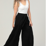 Black Wide Leg Front Tie Pant