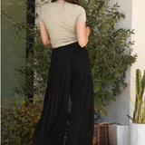 Black Wide Leg Front Tie Pant