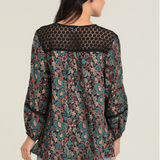 Black Lace Detail Floral Blouse