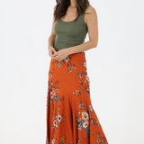 Burnt Orange Floral Bias Skirt