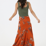 Burnt Orange Floral Bias Skirt