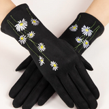 Faux Suede Daisy Embroidered Gloves