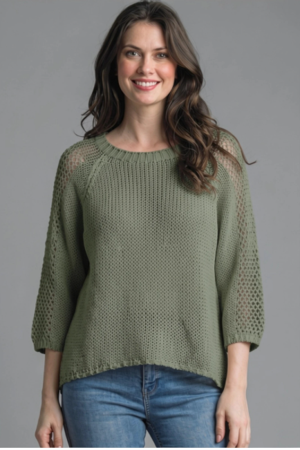 3/4 Sleeve Woven Sweater
