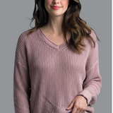 Mauve V-neck Loose Knit Sweater