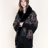 Baroque Paisley Faux Fur Trimmed Wrap