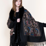 Baroque Paisley Faux Fur Trimmed Wrap