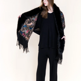 Baroque Paisley Faux Fur Trimmed Wrap