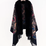 Baroque Paisley Faux Fur Trimmed Wrap