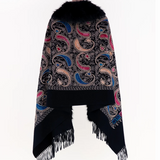 Baroque Paisley Faux Fur Trimmed Wrap