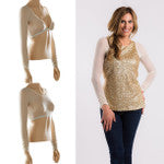 Shirred Long Sleeve Mesh