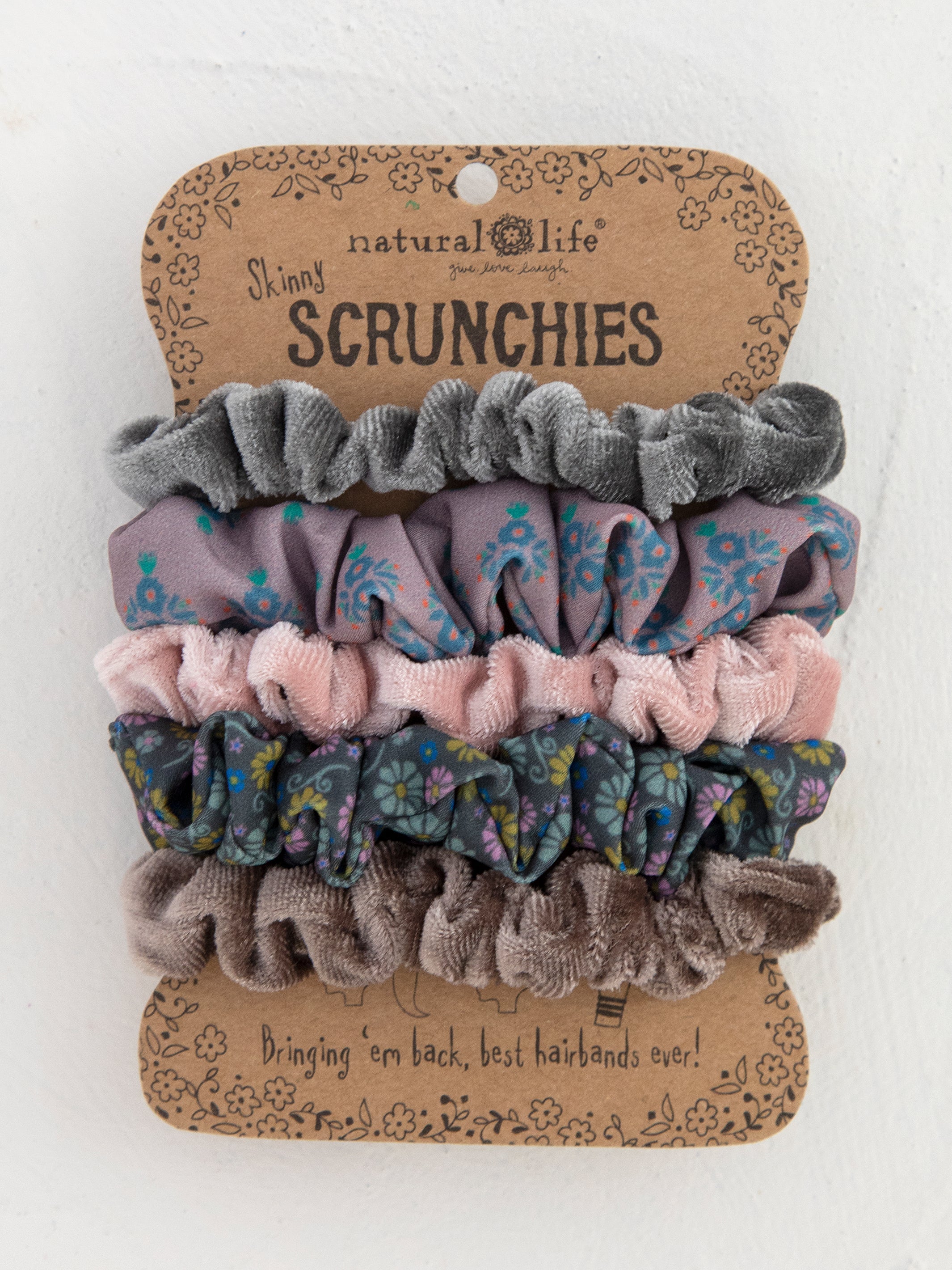 Print and Velvet Scrunchies, Set of 5