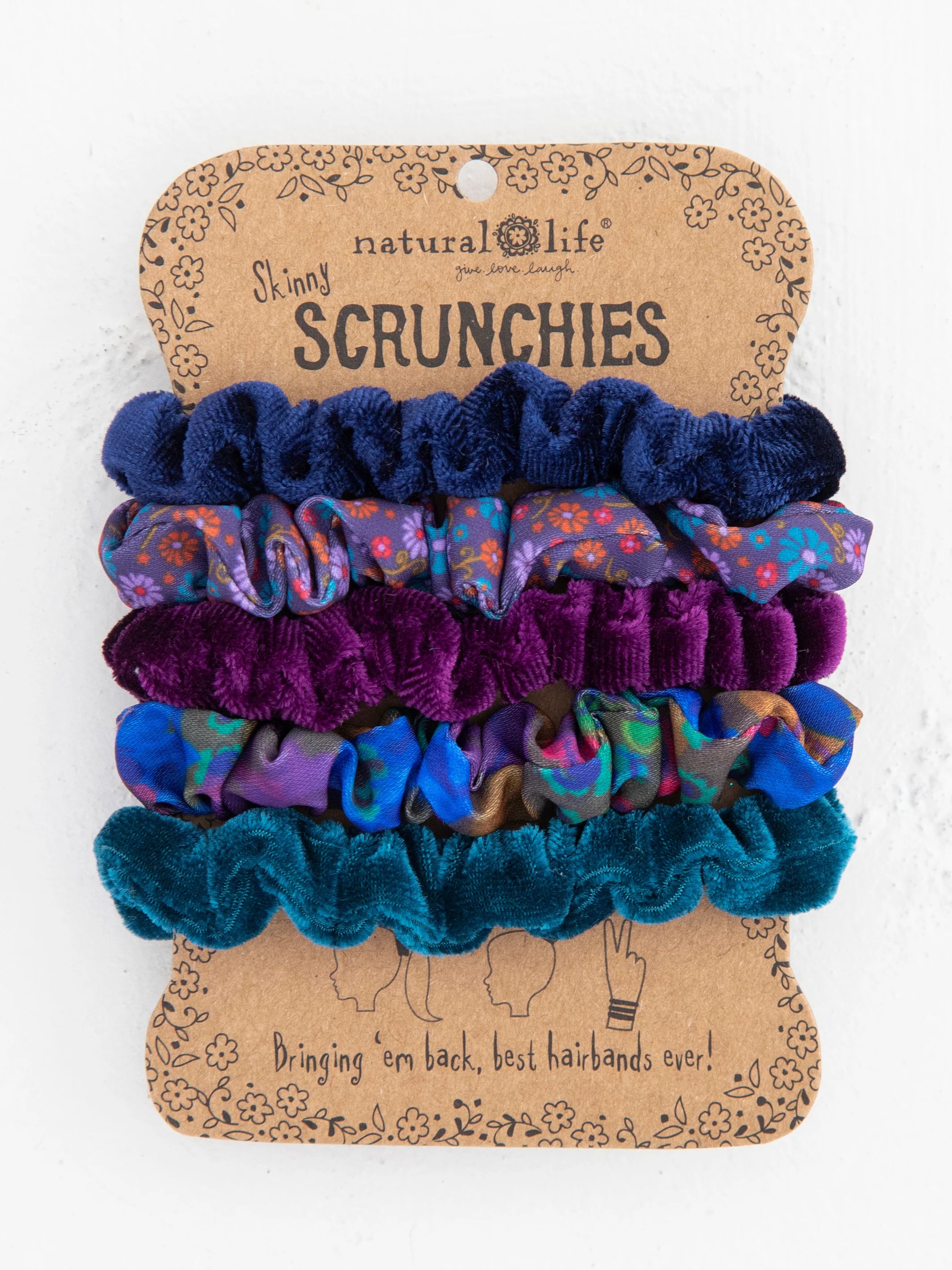 Print and Velvet Scrunchies, Set of 5