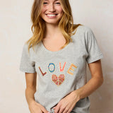 Boho Cotton Applique Tee - Heather Grey Love
