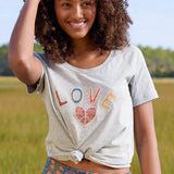 Boho Cotton Applique Tee - Heather Grey Love