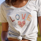 Boho Cotton Applique Tee - Heather Grey Love