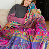 Double-Sided Cozy Throw Blanket - Jewel Border