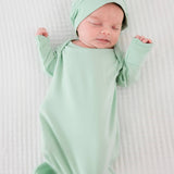 SoftSnooze™ Baby Cotton Modal Sage Knotted Sleep Gown & Hat Set