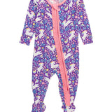 Baby Girls Unicorn Meadow Bamboo Viscose Footed Ruffle One Piece Pajama